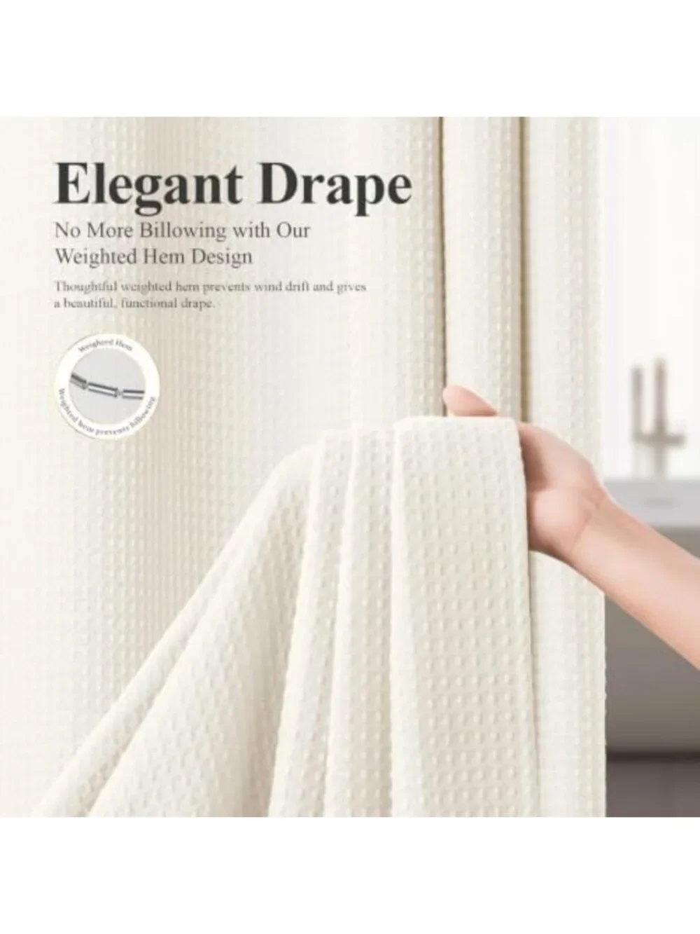Extra Long Cream Waffle Shower Curtain Set with Liner 72x84 - Stylish Bathroom